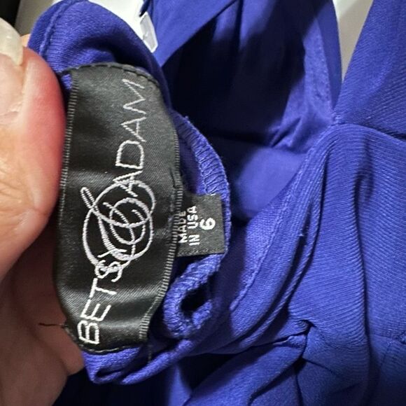 Betsy Adam Royal blue formal dress, layered ruffles going down dress, lightly pa - Picture 9 of 12